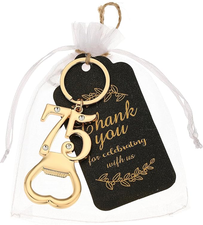 24 pcs 75th Gold Keychain Bottle Opener Birthday Party Favors for Guests,75th Beer Bottle Opener Favors Bulk for Birthday Anniversary Souvenirs Party Decor Supplies (Gold 75th)