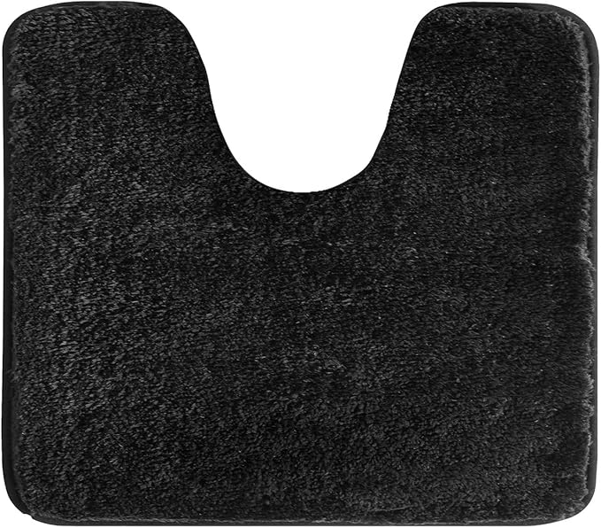 Suchtale Non Slip Bath Mat, Water Absorbent Soft Microfiber Shaggy Bath Mat, Machine Washable Thick Plush U Shape Toilet Rug (20 x 24, Black)