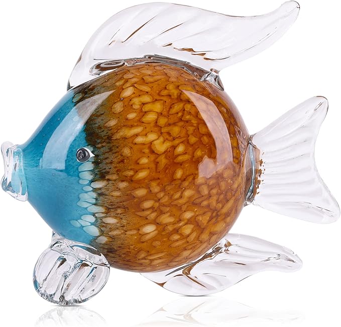 QIANLING Glass Fish Figurines - Coastal Home Decor, Modern Ocean Centerpieces for Living Room, Dining Area, Bathroom, Office, Coffee Table, Beach House, Nautical, Seaside, Entrance, Shelf Display