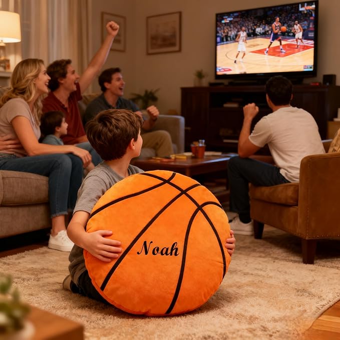 Personalized Name Basketball Pillow Custom Name Basketball Pillow for Boys Girls Customized for Basketball Fans Kids Birthday Sports Room Decore Game Day Sofa Cushion