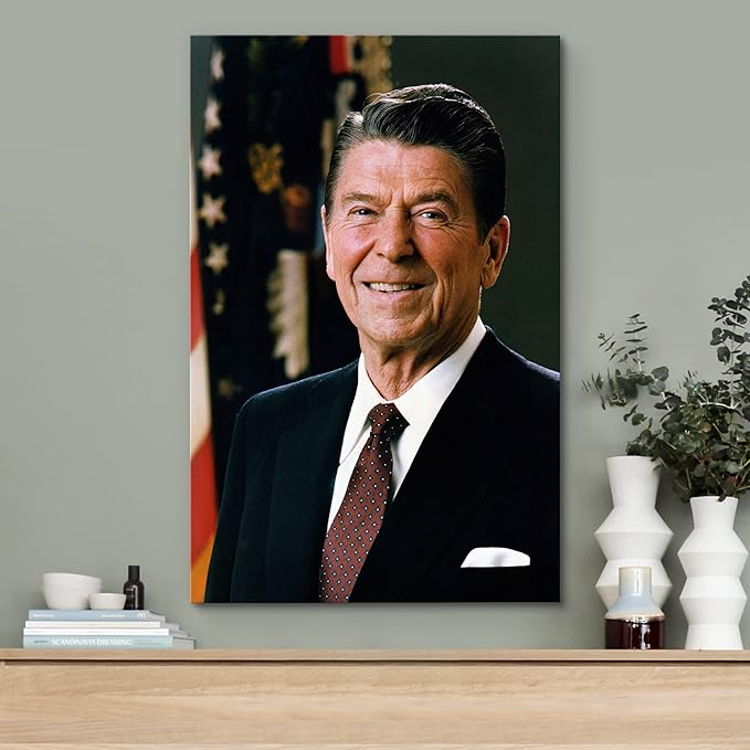 wall26 Canvas Print Wall Art Portrait of President Ronald Reagan People Pop Culture Historical Realism Famous Closeup Colorful Multicolor Classical for Living Room, Bedroom, Office - 32"x48"