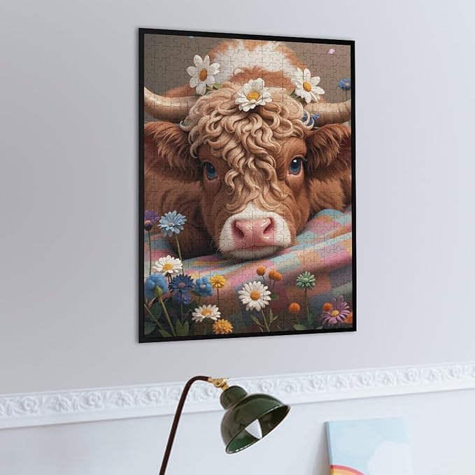 Adult Wooden Puzzle 500 Pieces - Cute Cow Theme Jigsaw Puzzles， Exquisite Art Design，for Puzzles Challengers and Enthusiasts，Puzzle Games for Children and Adults