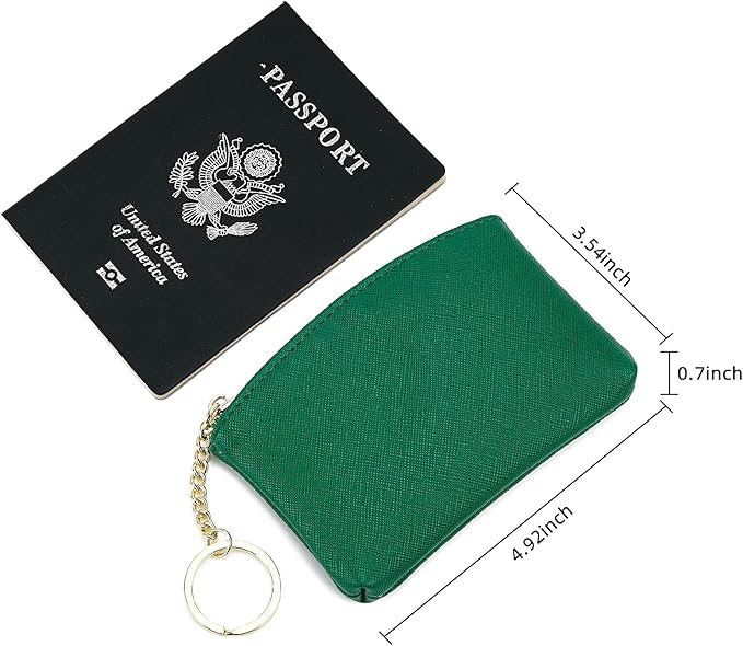 WOZEAH Artificial Leather Coin Purse Change Purse With Key Chain Ring Zipper For Men Women (Green)