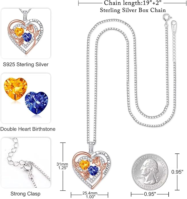 Iefil Valentines Day Gifts for Her - Sterling Silver Birthstone Necklace Anniversary Birthday Gifts for Her Wife Mom Daughter