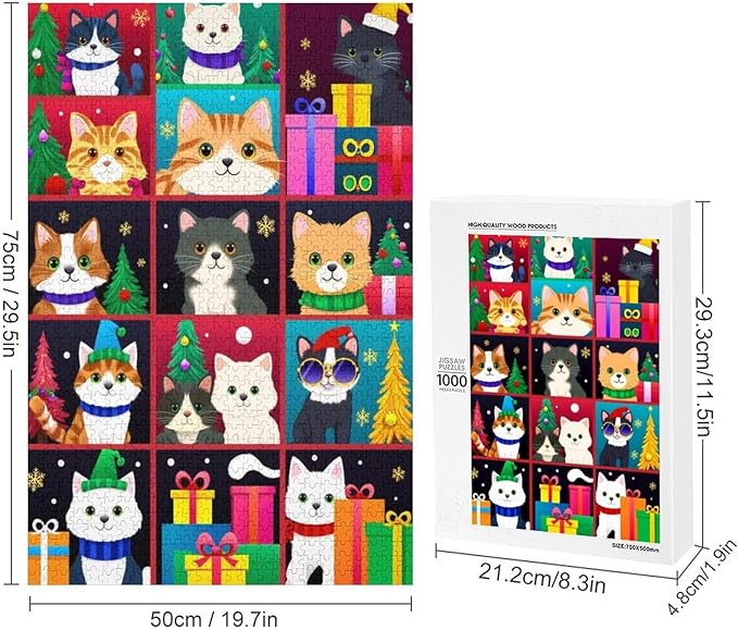 Wooden Puzzle 1000 Pieces Adult - Christmas Dog Cat Puzzle Christmas Puzzles, Holiday Puzzles, Family Toys, Party Games, Jigsaw Puzzle Challenge and Funny