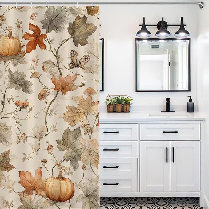 Fall Pumpkin Autumn Thanksgiving Shower Curtain Waterproof Washable Fabric Bathroom Shower Curtains for Bathroom Decorations Home Indoor Decor 64x72Inch