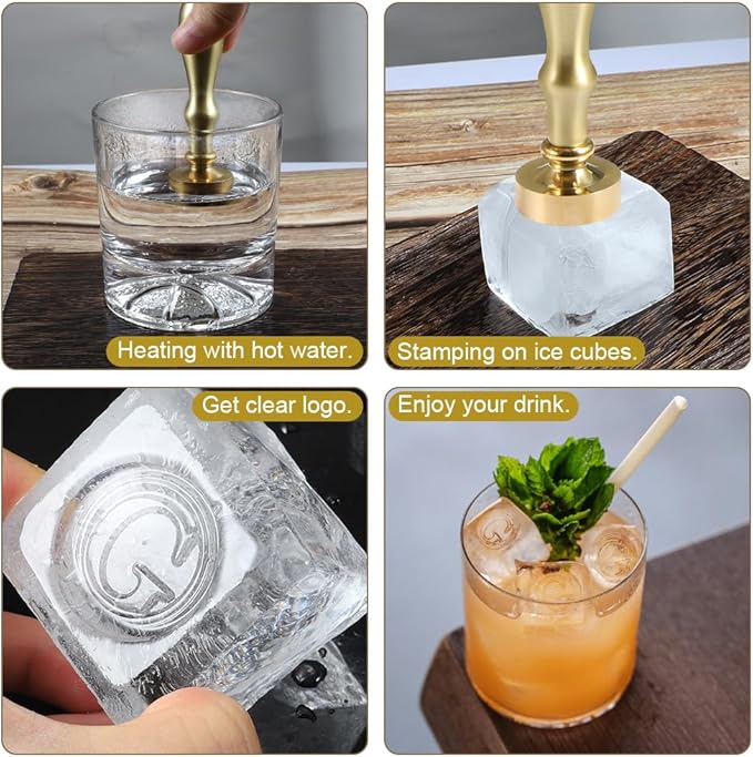 Ice Cube Stamp for Cocktails Ice Stamp Brass Head with Handle, Ice Branding Stamp for Ice Cubes Cocktail Whiskey Drinks Party Wedding Making DIY Crafting (Letter G)