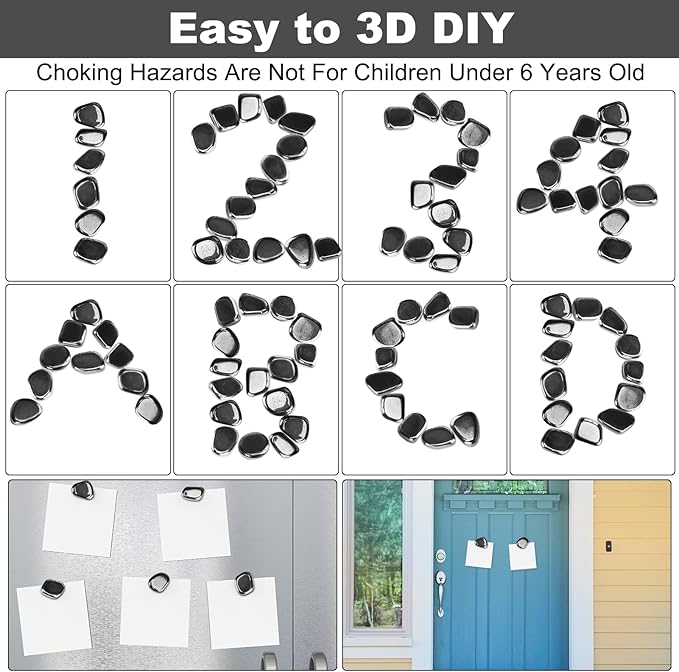 24Pcs Black Fridge Hematite Magnetic Stones Kit, DIY Irregular Polished Refrigerator Magnets for Home Office Kitchen, Educational Science Kit for Wall Stickers, Building Gadgets for Gift
