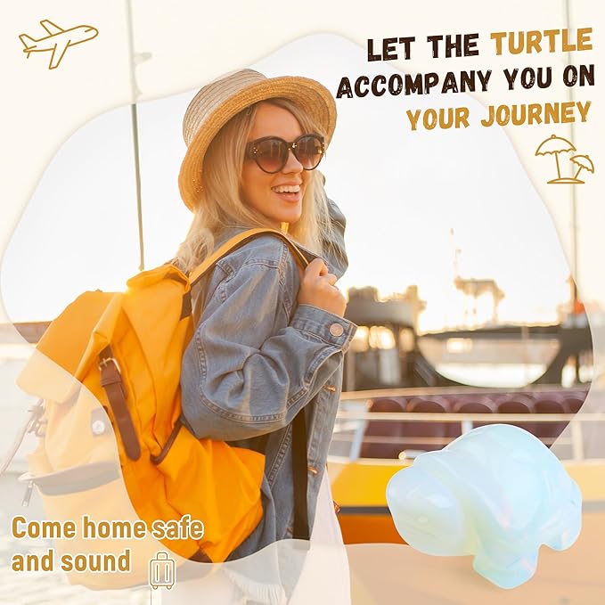 QINJIEJIE Opal Crystal Travel Turtle Figurines for Travelers Best Travel Gifts for Women Men Healing Crystals Sea Turtle Lovers Office Desk Decor Good Luck Gifts for Traveling Abroad