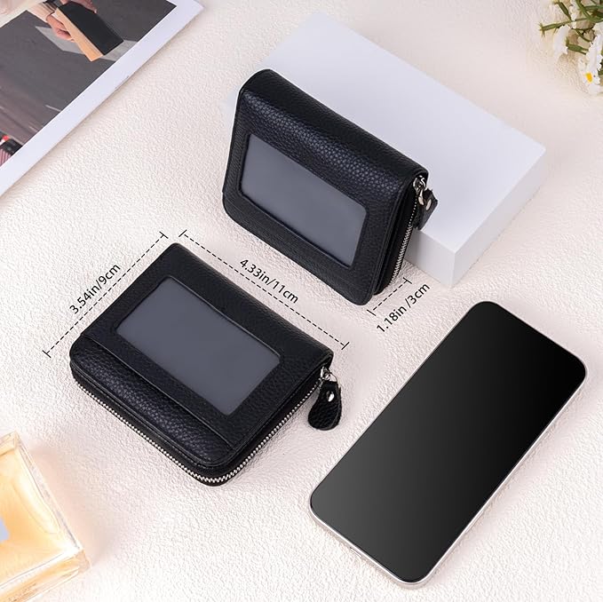 Genuine Small Wallet for Women, Slim RFID Blocking Credit Card Holder with ID Window, Compact Purses for Women with 11 Card Slots