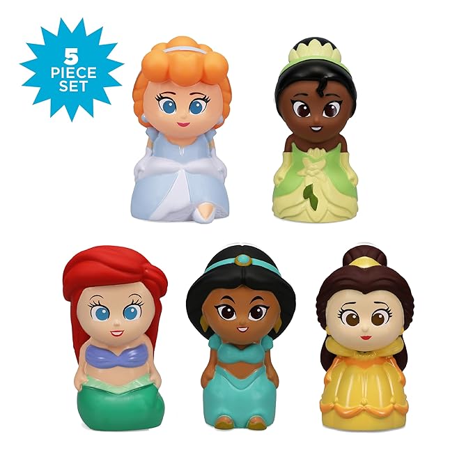 Disney Princess - 5 Piece Bath Squirter Bucket Set -Bath Toys for Baby and Toddlers - Includes Organizer Bucket - Store Bath Time Water Toys