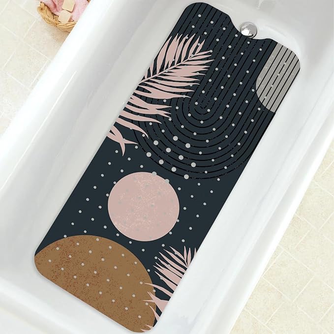 Bathtub Mat Non Slip, Bohemia Extra Long Bath tub Mat Shower Floor Mat with Suction Cups and Drain Holes for Adults Kids Elderly 40 X 16 Inch