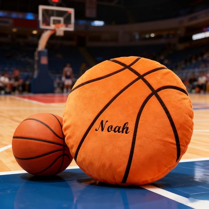 Personalized Name Basketball Pillow Custom Name Basketball Pillow for Boys Girls Customized for Basketball Fans Kids Birthday Sports Room Decore Game Day Sofa Cushion