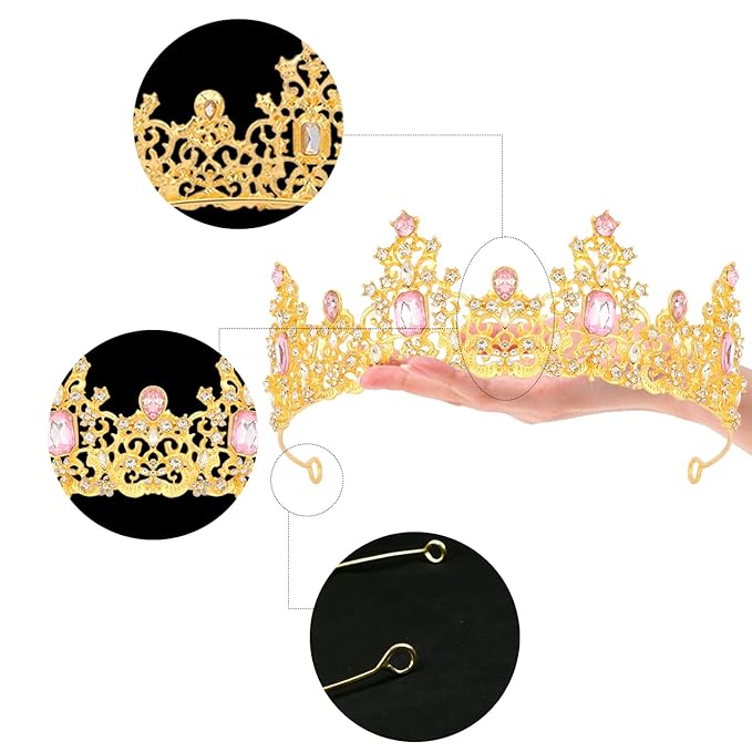 Didder Pink Gold Princess Crown Birthday Tiara Prom Queen Tiaras and Crowns for Women and Girls Halloween Costume Headpiece Hair Accessories