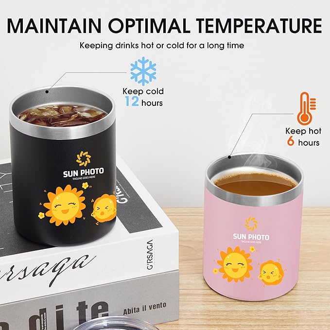 Personalized Custom Tumbler Print in USA 12oz Stainless Steel Travel Coffee Cup with Lid & Straw Double Wall Insulated Mug With Colorful Text Logo Photo