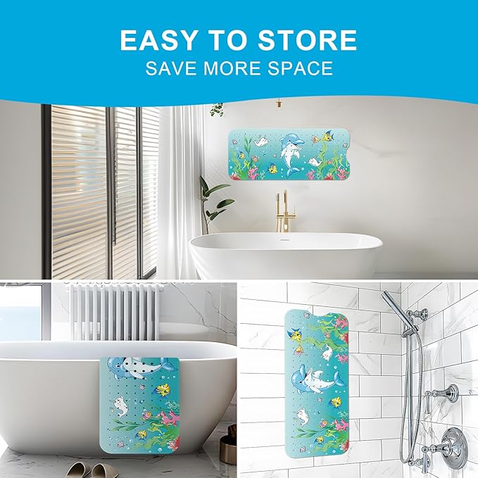 XIYUNTE Baby Bath Mat for Tub Non Slip Kids Bath Mat - 40''x16'' Extra Long Cartoon Bathtub Mat Non Slip Kids Shower Mat Eco-Friendly Toddler Bath Mats with Suction Cups, Machine Washable