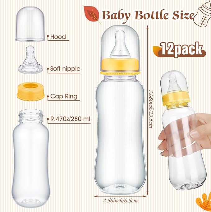 TrelaCo Cool Baby Shower Games Wooden Bottle Chug Sign Fall Pumpkin Gift Set and 12 Pcs Baby Bottle Shower Favor for Thanksgiving Decor Game
