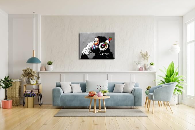 Wieco Art Cool Ape Banksy Graffiti Art Abstract Canvas Painting for Home Decor Canvas Wall Art for Living Room Decoration Animal Picture for Wall Decor & Office Decor