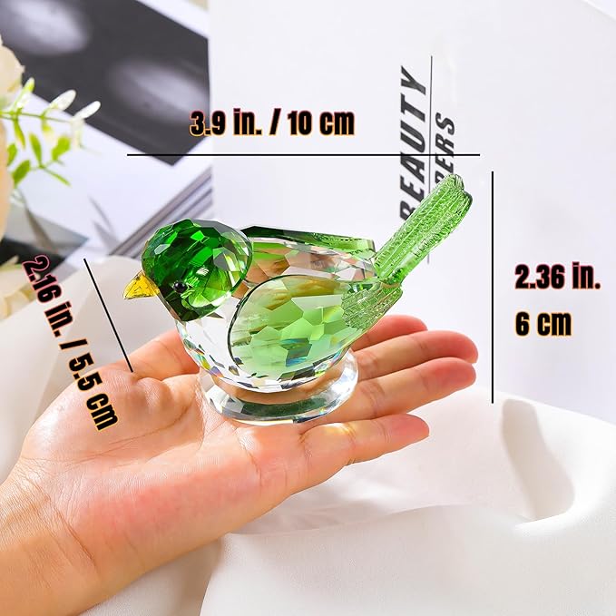 Ornalrist Crystal Green Clear Birds Figurine Handmade Collectible Animal Figurines Gifts for Him Dad Table Home Decoration Paperweight