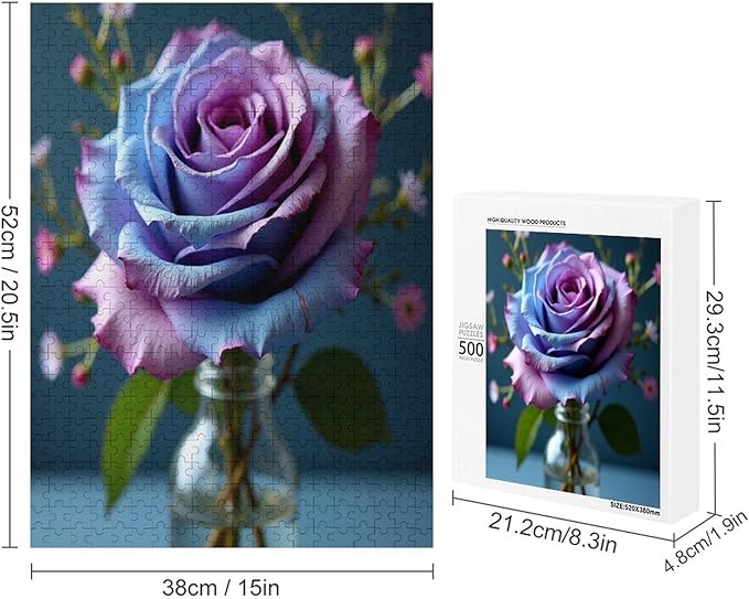 Wooden Puzzles 500 Piece，Colored Rose Themed Jigsaw Puzzles，Funny Puzzles，Stress Relief Games，Puzzle Games Challenge Puzzles，Educational Games