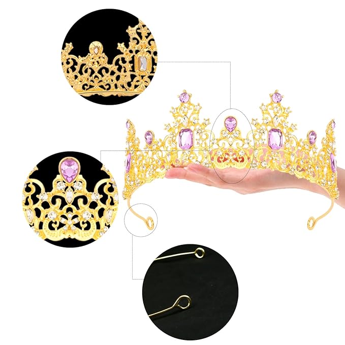 Didder Purple Gold Princess Crown Birthday Tiara Prom Queen Tiaras and Crowns for Women and Girls Halloween Costume Headpiece Hair Accessories