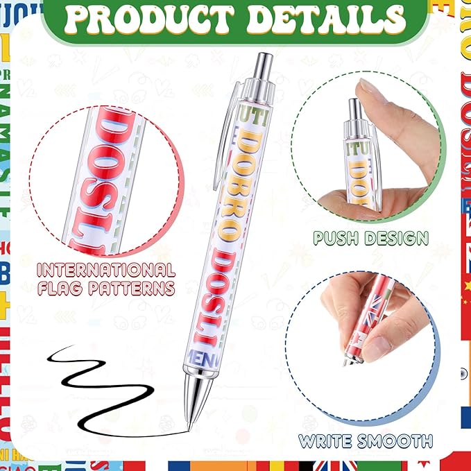 Treela 24 Pcs International Flag Pens World Country Flag Ballpoint Pens Retractable for International Sports Events Party Favors School Office Supplies
