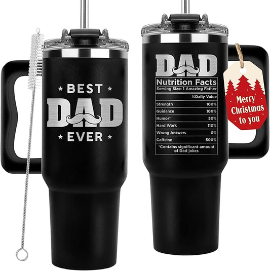 Christmas Gifts For Dad - Best Dad Ever Tumbler 40Oz - Gift for Daddy, Birthday And Fathers Day from Daughter, Son - Cool, Funny Coffee Mug, Proud Papa Cup for Men, Grandfather, Daddy, Elderly