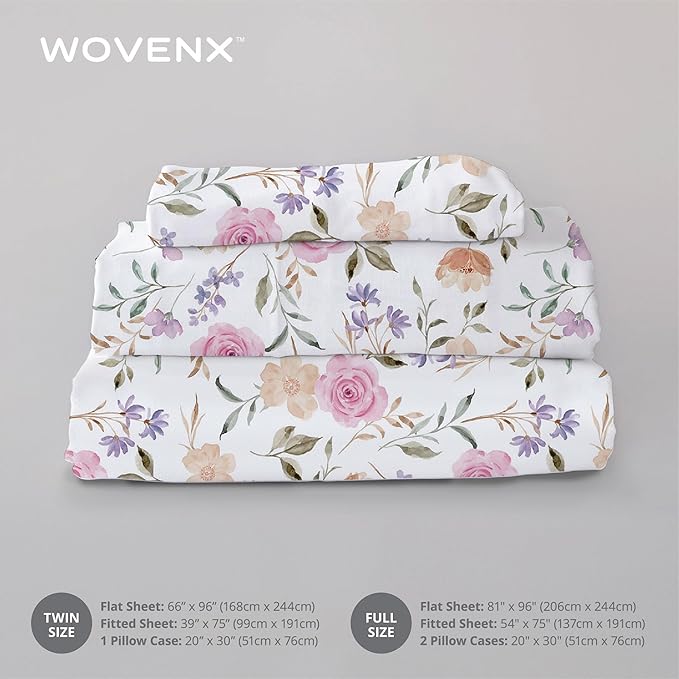 Kids Organic Viscose Derived from Bamboo Sheet Set | Twin or Full Size Fitted Bed Sheets | Oeko-Tex Certified | Cute Toddler Bedding for Girls & Boys Flower Full