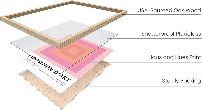 HAUS AND HUES Art Exhibition Poster – Danish Pastel Pink Posters for Room Aesthetic, Geometric Wall Art, Pink Art Prints, Danish Pastel Decor (Beige Frame, 24x36)