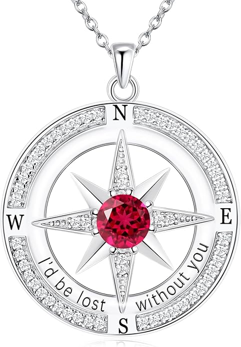 S925 Necklace Birthstone Compass Gift for Women Jewelry Sterling Silver Necklace for Wife Wedding Anniversary Girlfriend Birthday Gifts for Her Valentines Day Mom Mothers Day