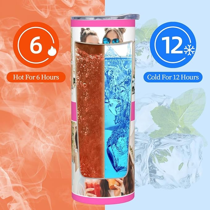Personalized Custom tumbler Coffee Mug with Lid and Straw Hot and Cold Stainless Steel Vacuum Insulated Travel Mug with Photo Personalized tumbler Gift (20 oz, Cylinder，2 photos)