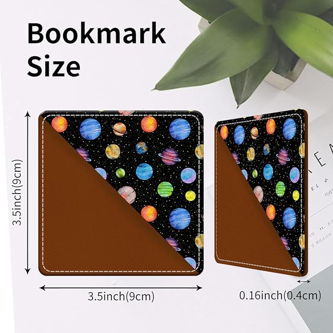 Cute Leather Bookmarks, Fun Triangle Making Corner Bookmark, Book Accessories for Reading Book Lovers, Unbreakable Page Markers for Women Men Colorful Planets Stars