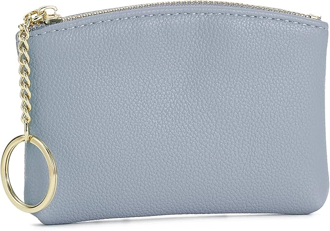 WOZEAH Artificial Leather Coin Purse Change Purse With Key Chain Ring Zipper For Men Women (A Blue)