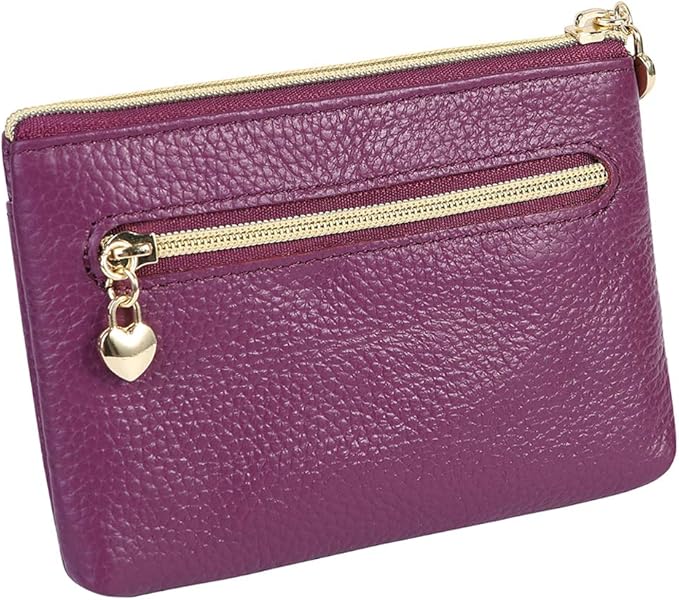 Women's Genuine Leather Coin Purse Zipper Pocket Size Pouch Change Wallet, Purple