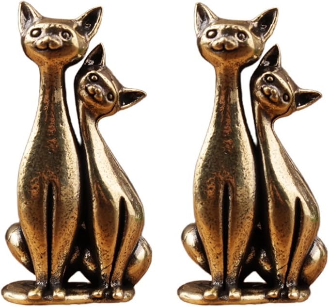 Brass Animals Figurine Decorative,Metal Statue,Pure Brass Cat Statue,Miniature Feline Figurine,Intertwined Loving Cats, Ideal Decor for Home,Office, or Café. Perfect for Shelf, Living Room