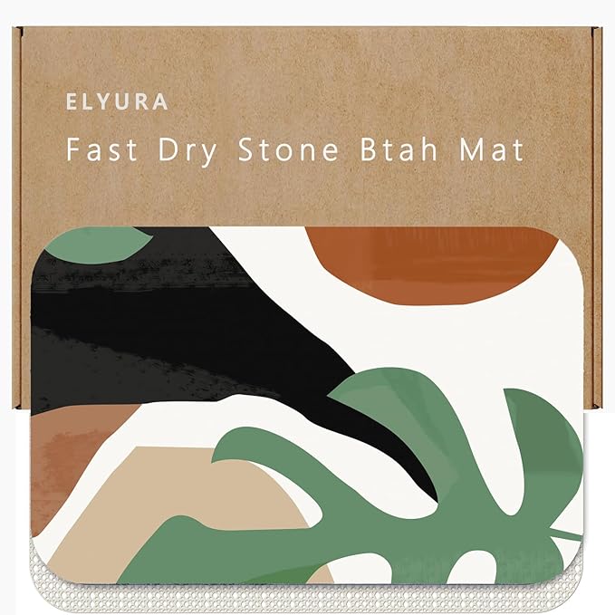 The Leaves Patterns Diatomite Stone Bath Mat Diatomaceous Earth Shower Mat Quick-Dry, Non-Slip, Easy to Clean for Bathroom Floor