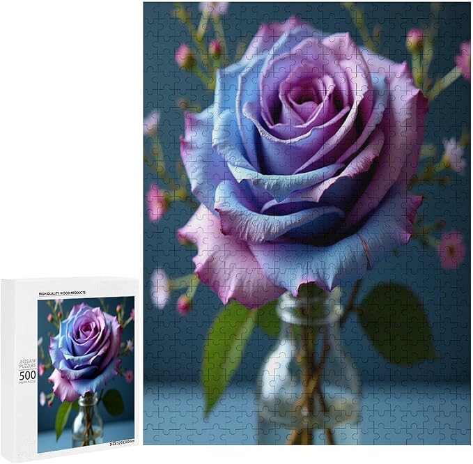 Wooden Puzzles 500 Piece，Colored Rose Themed Jigsaw Puzzles，Funny Puzzles，Stress Relief Games，Puzzle Games Challenge Puzzles，Educational Games