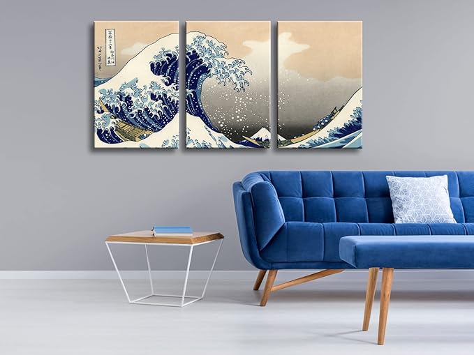 Wieco Art Great Wave of Kanagawa Katsushika Hokusai 3 Piece Modern Stretched Canvas Prints Artwork Abstract Pictures Paintings on Canvas Wall Art for Home Office Decorations Wall Decor