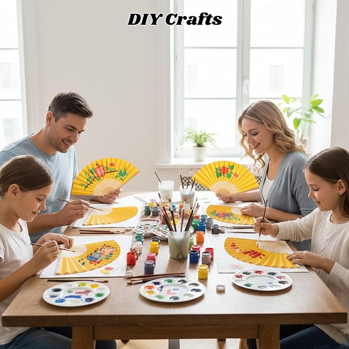 JOHOUSE 12 Pcs Foldable Hand Fan, 8.3 Inch Yellow Paper Fans for Lemon Party Decorations, Wedding, Baby Shower DIY Crafts Photography Props