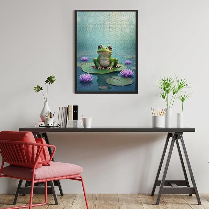 Puzzles for Adults 500 Pieces Wooden Jigsaw Puzzle - Lotus Pond Frog Theme Puzzle，Party Games，Family Toys，Educational Puzzles，Stress Relief Wooden Puzzle，Gifts for Family，Colleagues and Friends
