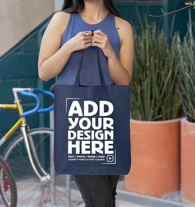 shop4ever Personalized Custom Design Your Own Eco Cotton Tote Reusable Shopping Bag Customizable Gift