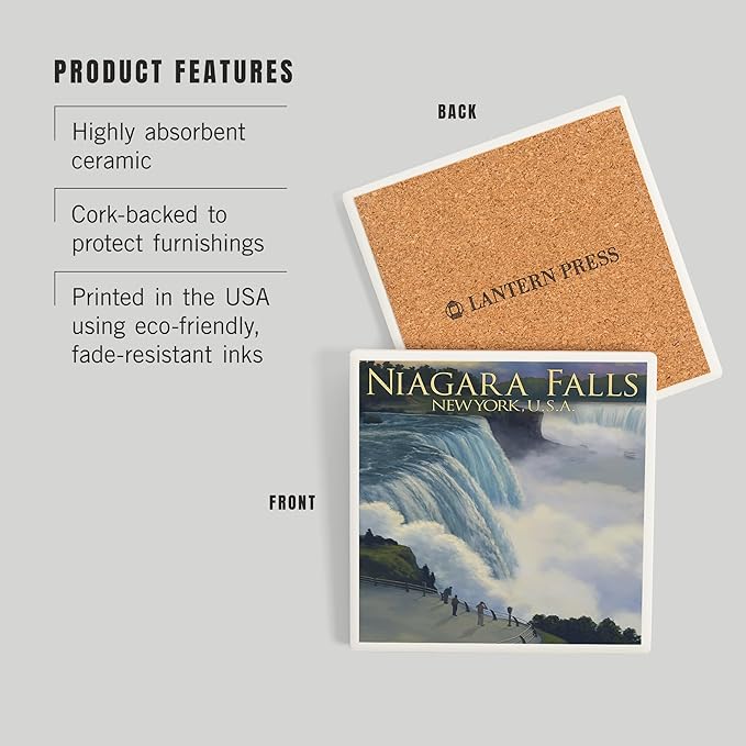 Lantern Press Niagara Falls, New York (Absorbent Ceramic Coaster, Single, Cork Back, Kitchen Table Decor)