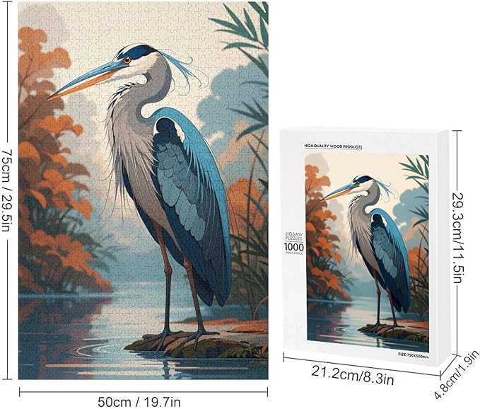 Jigsaw Puzzles for Adults 1000 Piece - Blue Heron On The Water Themed Wooden Puzzles Challenge Puzzles，Educational Games，Family Puzzles，Unique Gifts for Wall Art ，Funny Puzzles