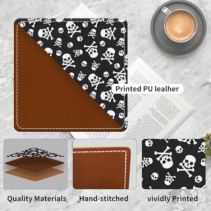 Cute Leather Bookmarks, Fun Triangle Making Corner Bookmark, Book Accessories for Reading Book Lovers, Unbreakable Page Markers for Women Men Cool Skull Pattern