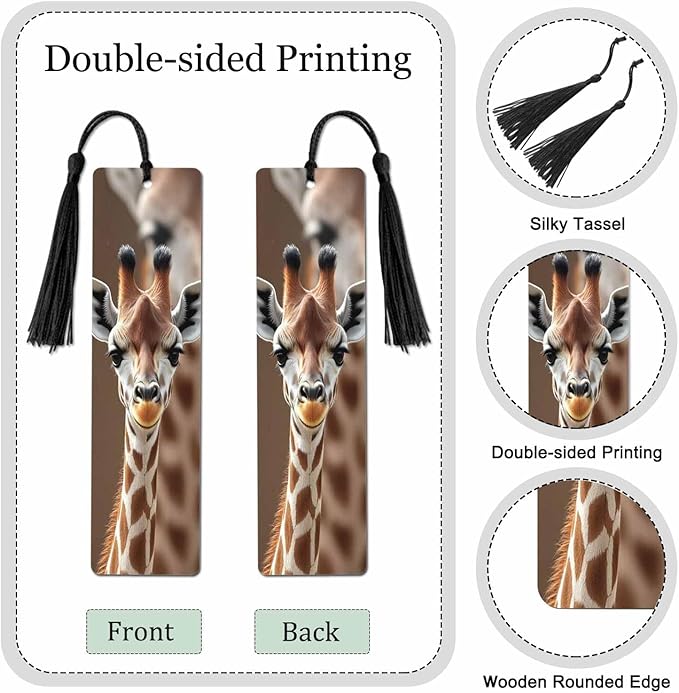 Giraffe Bookmarks 5 Pcs with Tassels Animal Cute Brown Spots Wooden Bookmarks for Reading Women Students Teacher Reader