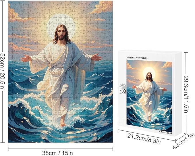 Jigsaw Puzzles for Adults 500 Piece - Jesus Walk On Sea Wooden Puzzle，Challenge Puzzles Puzzle Games， Stress Relief Games，Funny Puzzles，Unique Gifts for Wall Art