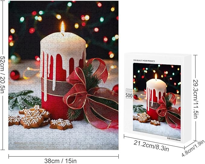 Merry Christmas, Christmas Candles Wooden Puzzle 500 Pieces Jigsaw Puzzles for Adults Puzzle Educational Toys Challenging Fun Games Gifts for Elders Kids Family and Friends