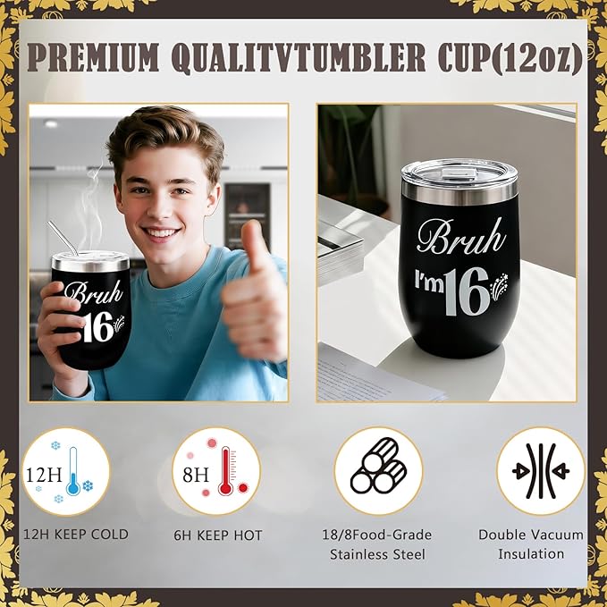 16th Birthday Gifts For Boys,16 Year Old Boy Birthday Gifts Ideas with 12 Oz Tumbler, Funny Socks,Birthday Card, Bracelet, Keychain,Coolest Gifts for Boys Son Grandson Nephew Friend Birthday