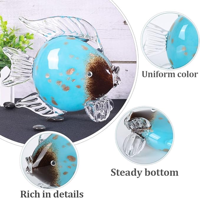 QIANLING Glass Fish Figurines - Coastal Home Decor, Modern Ocean Centerpieces for Living Room, Dining Area, Bathroom, Office, Coffee Table, Beach House, Nautical, Seaside, Entrance, Shelf Display