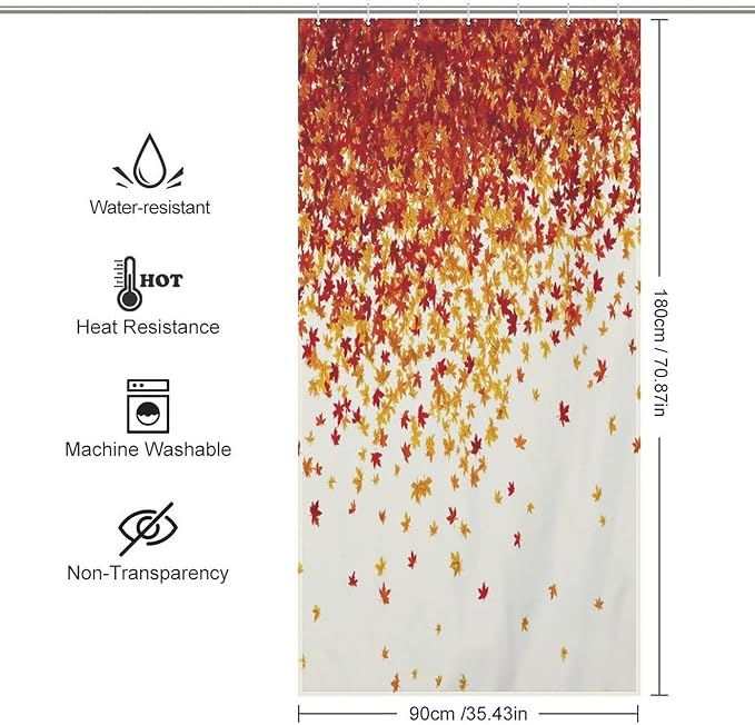 Fall Autumn Shower Curtain Maple Leaves Orange Red Leaf Harvest Waterproof Washable Fabric Bathroom Shower Curtains for Bathroom Decorations Home Indoor Decor 35x72Inch